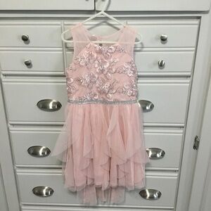 EMILY WEST Petal Pink Waterfall Ruffle Beaded Event Dress Size 7